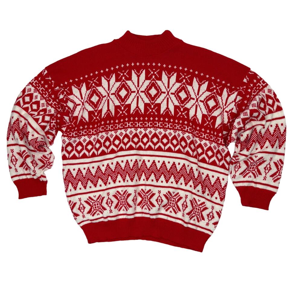 Vintage Red White Fair Isle Sweater - Women's Size L